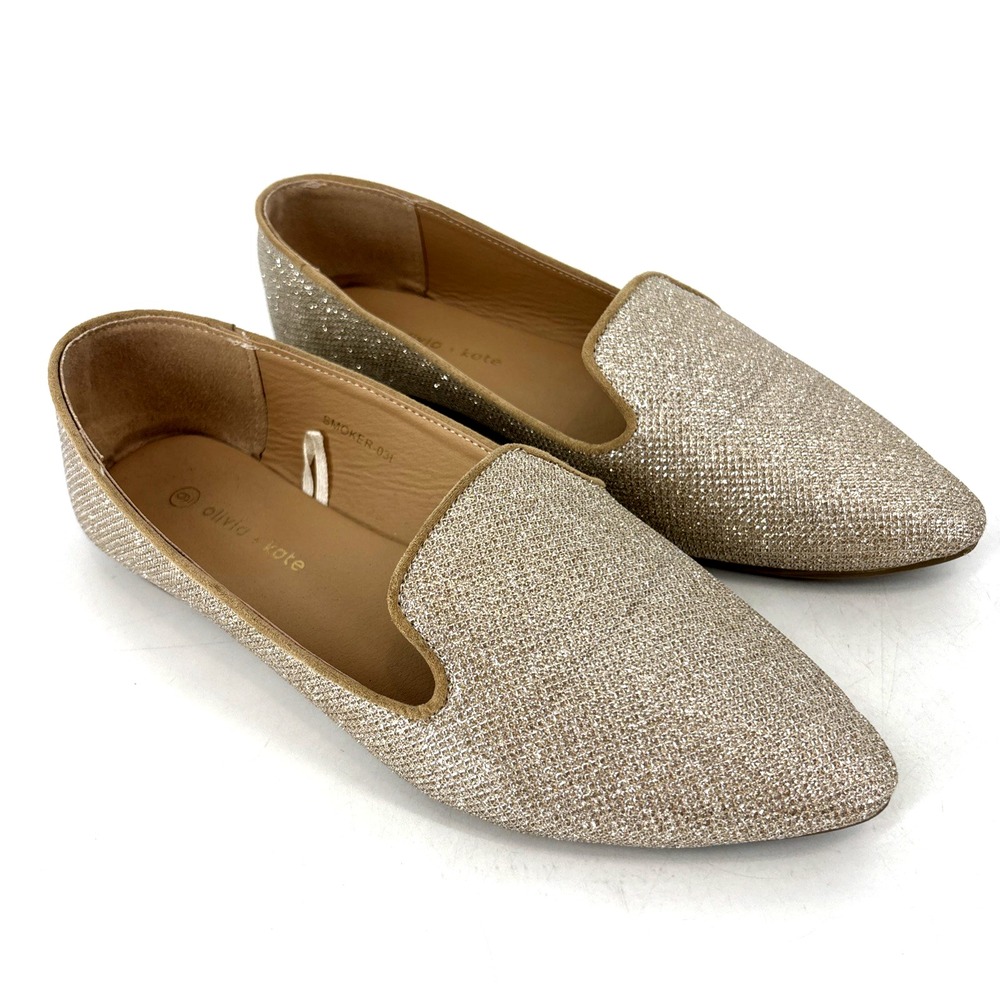 Olivia & Kate Women's Smoking Flat Gold Sparkle Glitter Size 9 Slip On SOLD OUT! - Picture 3 of 10